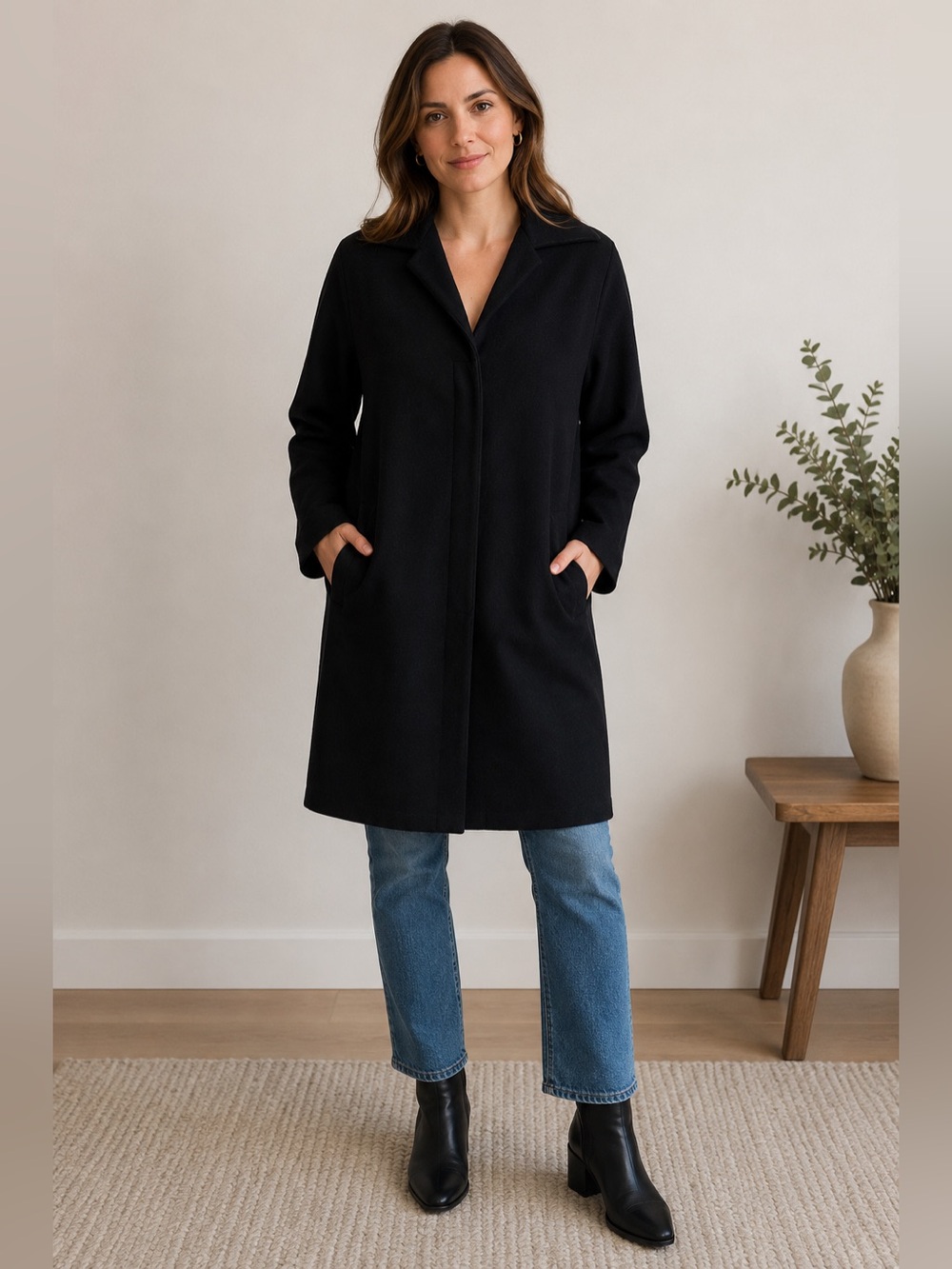 Banana Republic Long Wool Blend Coat Jacket Peacoat Medium Black